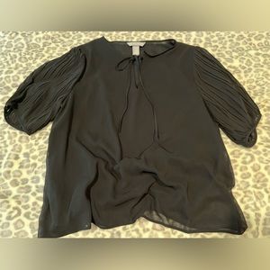 Semi sheer, pleated, balloon sleeve H&M top.